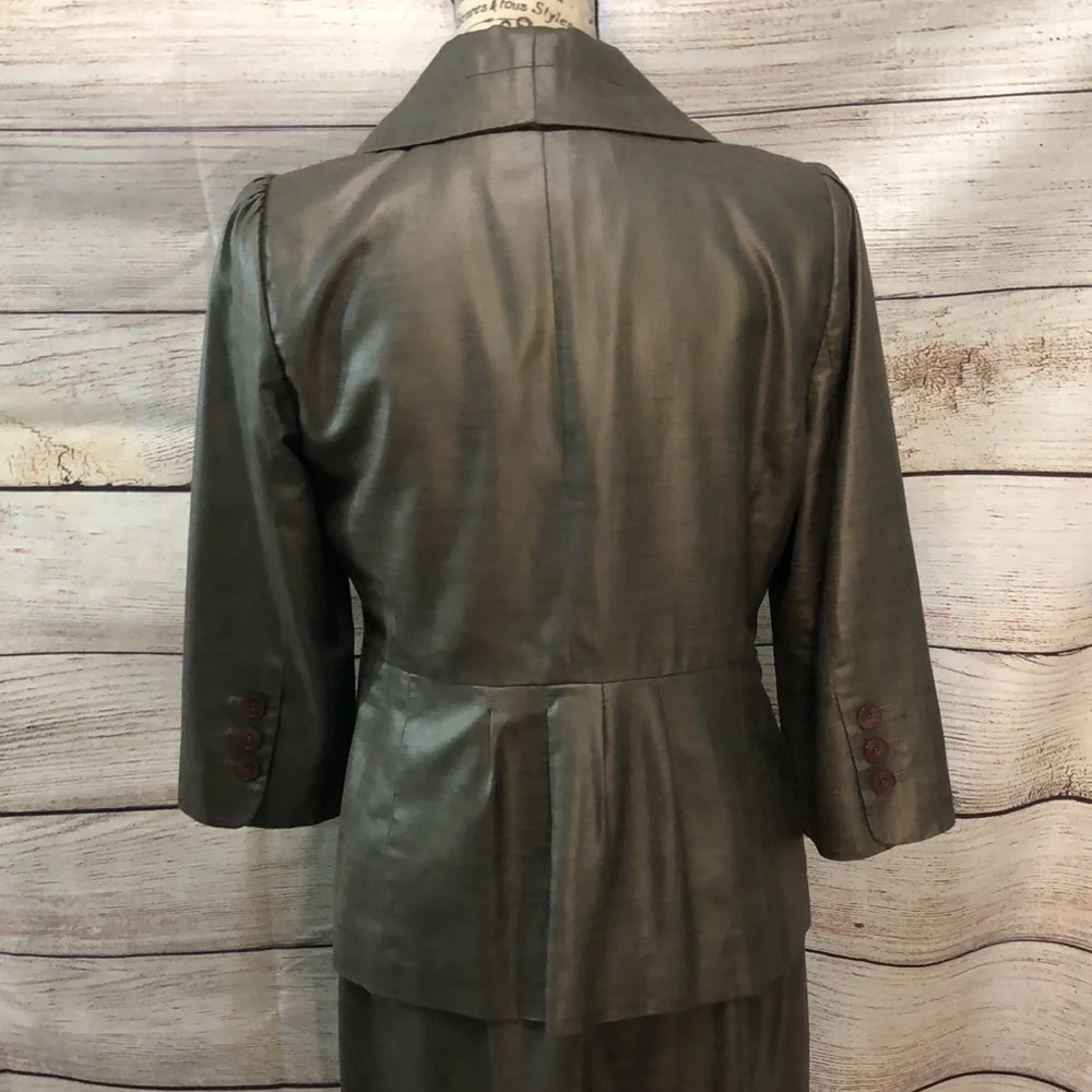 Classiques Entier Skirt Set Peplum Jacket Brown Gold Sheen Size Medium 8